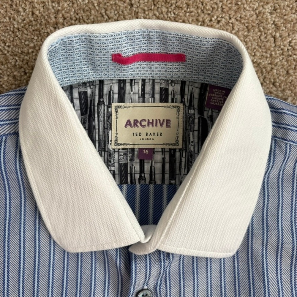 Ted Baker Archive Dress Shirt Men 16 Blue Stripe French Cuff Excellent Condition - Picture 4 of 16